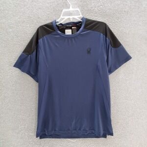 Spyder Men Activewear Top Large Navy Colorblock T-Shirt Logo ProWeb Crew Neck